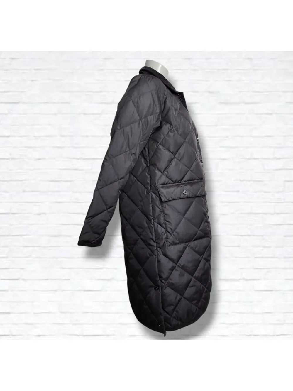 TAION City Chore Coat Black Quilted Piping Collar Long Down Coat Size S BNWT - Picture 5 of 16
